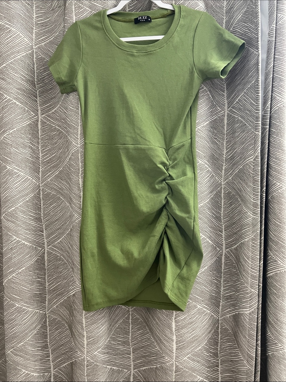 RUZL Olive Short Sleeve Ruched Mini Dress